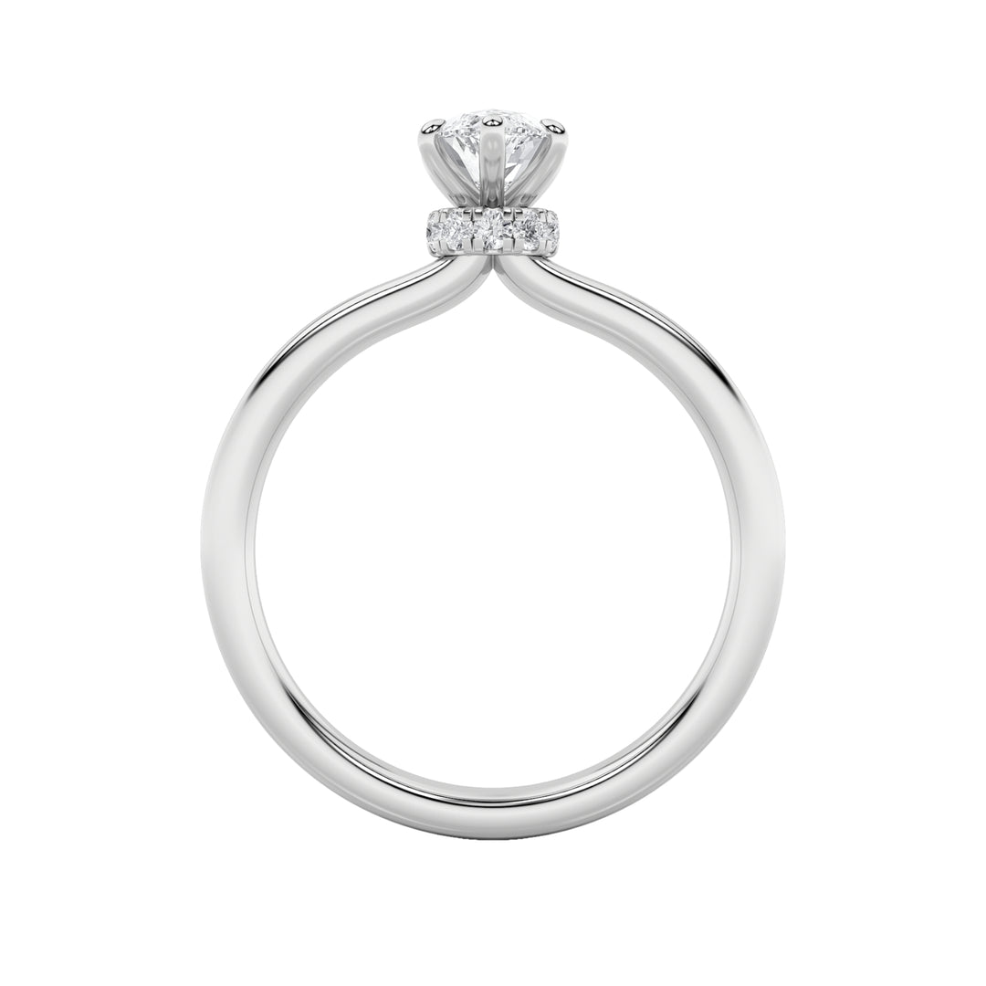 2Cttw Marquise Shaped Lab Grown Diamond (F/VS) Hidden Halo Plain Shank Engagement Ring in 14K Gold