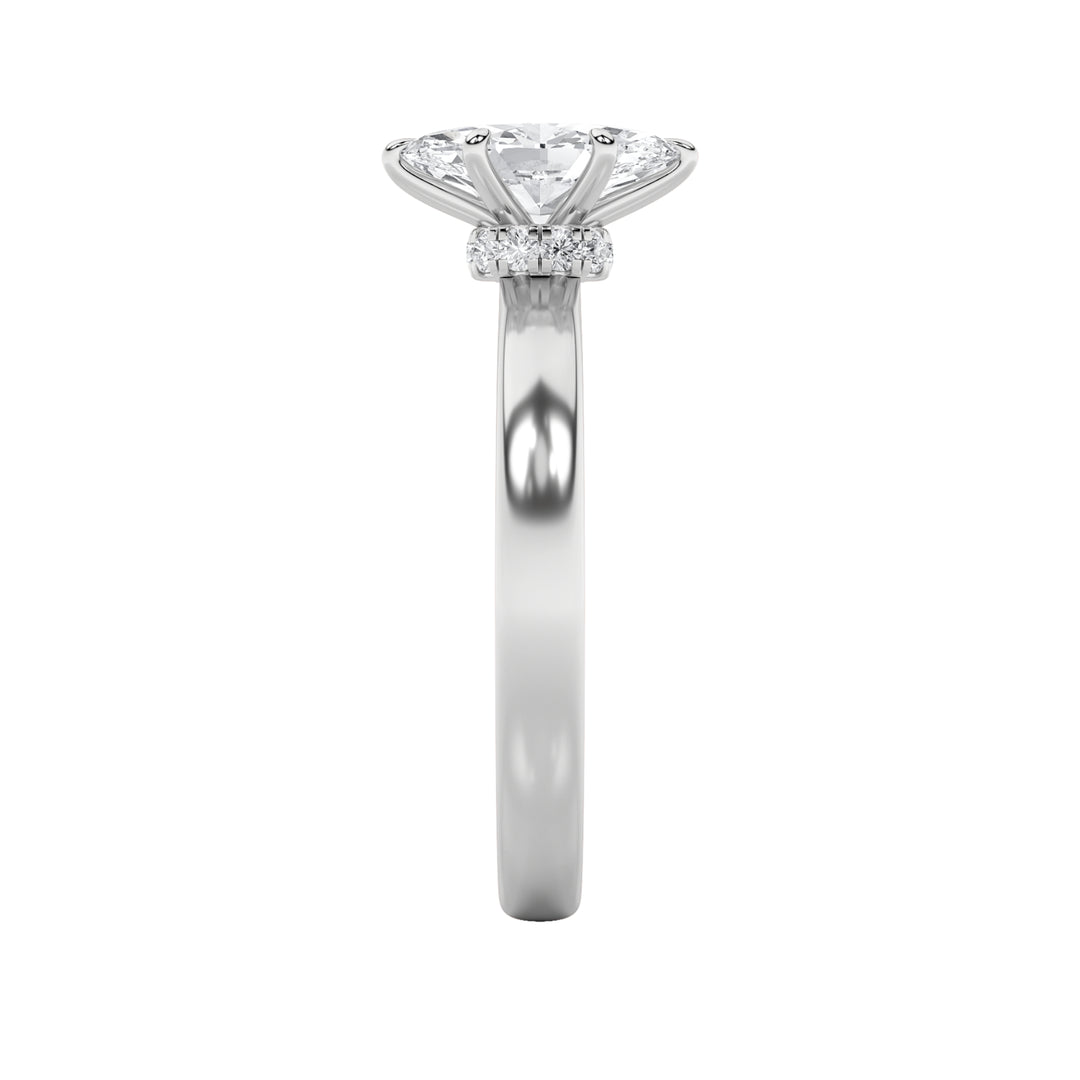 2Cttw Marquise Shaped Lab Grown Diamond (F/VS) Hidden Halo Plain Shank Engagement Ring in 14K Gold