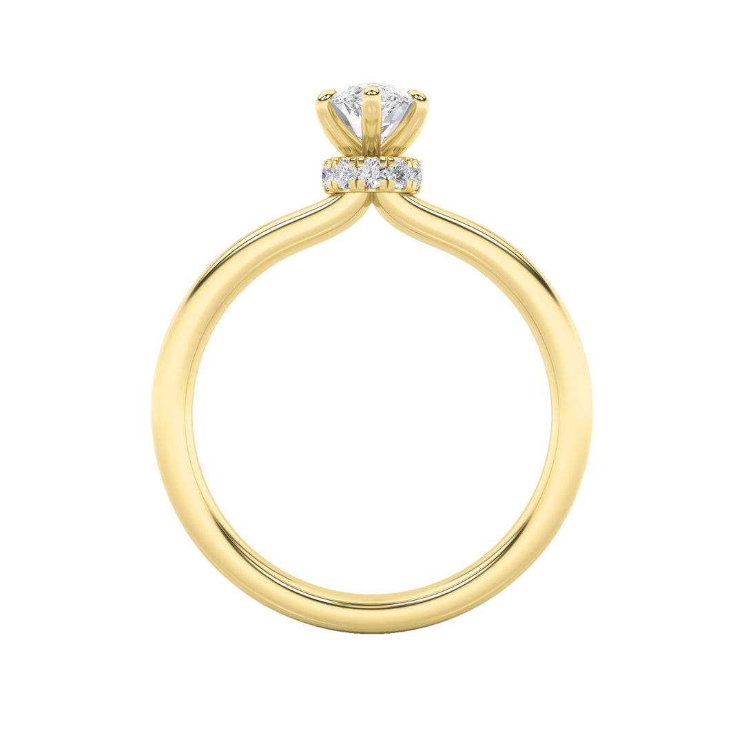 3Cttw Marquise Shaped Lab Grown Diamond (F/VS) Hidden Halo Plain Shank Engagement Ring in 14K Gold