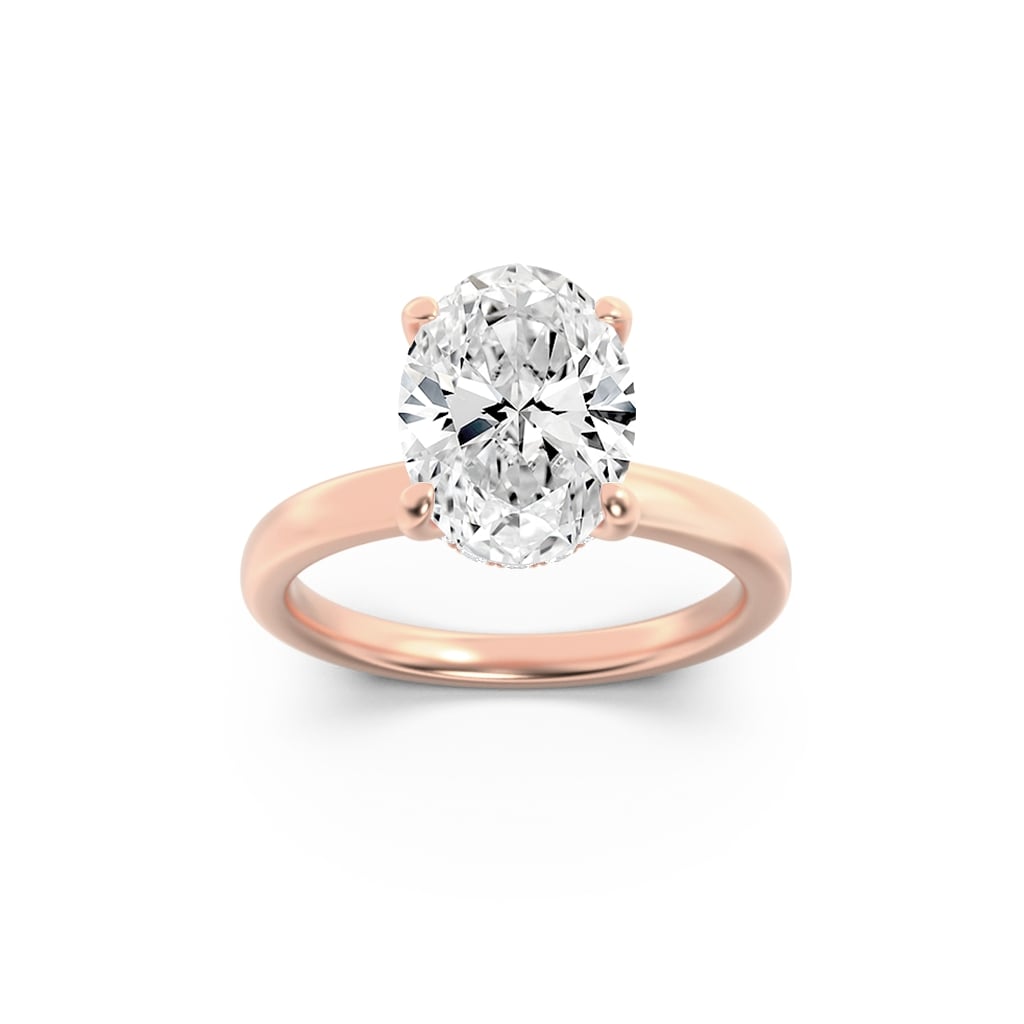 2Cttw Oval Shaped Lab Grown Diamond (F/VS) HiddenHalo Plain Shank Engagement Ring in 14K Gold