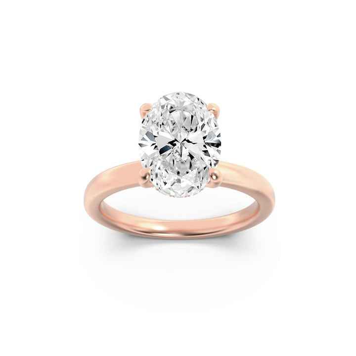 2Cttw Oval Shaped Lab Grown Diamond (F/VS) HiddenHalo Plain Shank Engagement Ring in 14K Gold