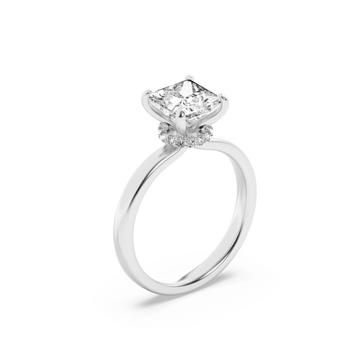 1Cttw Princess Shaped Lab Grown Diamond (F/VS) Hidden Halo Plain Shank Engagement Ring in 14K Gold