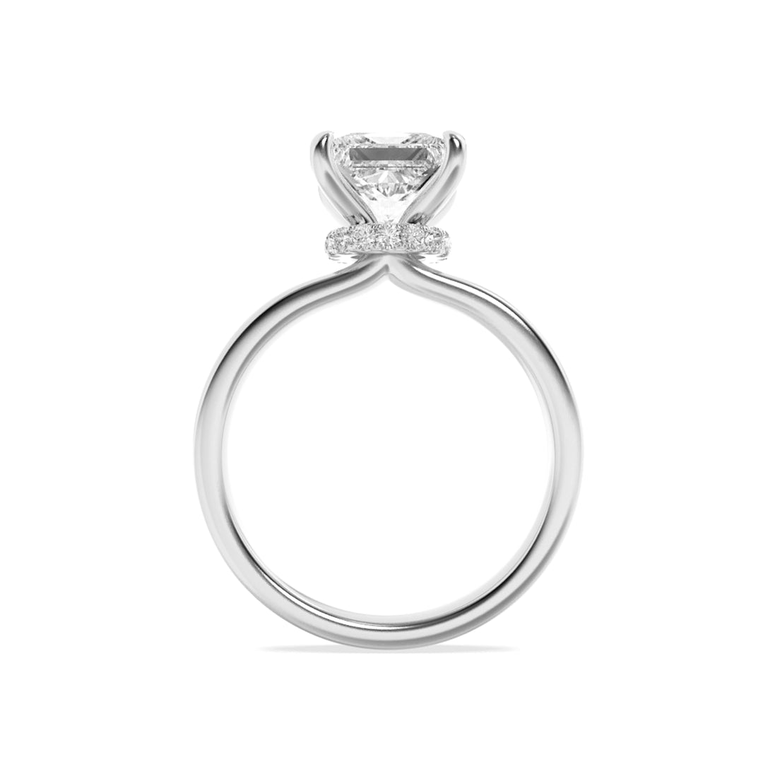 1Cttw Princess Shaped Lab Grown Diamond (F/VS) Hidden Halo Plain Shank Engagement Ring in 14K Gold