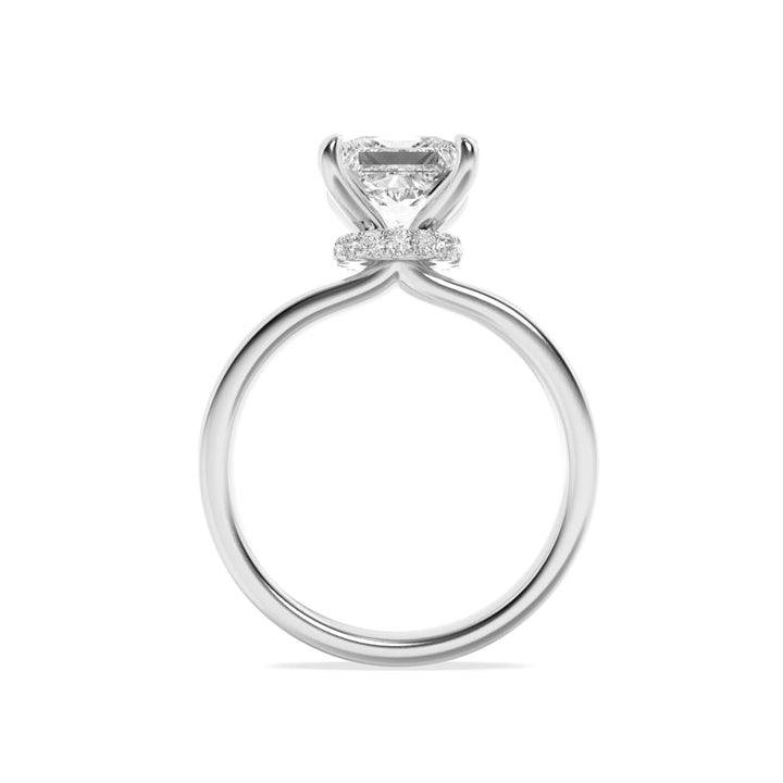 1Cttw Princess Shaped Lab Grown Diamond (F/VS) Hidden Halo Plain Shank Engagement Ring in 14K Gold