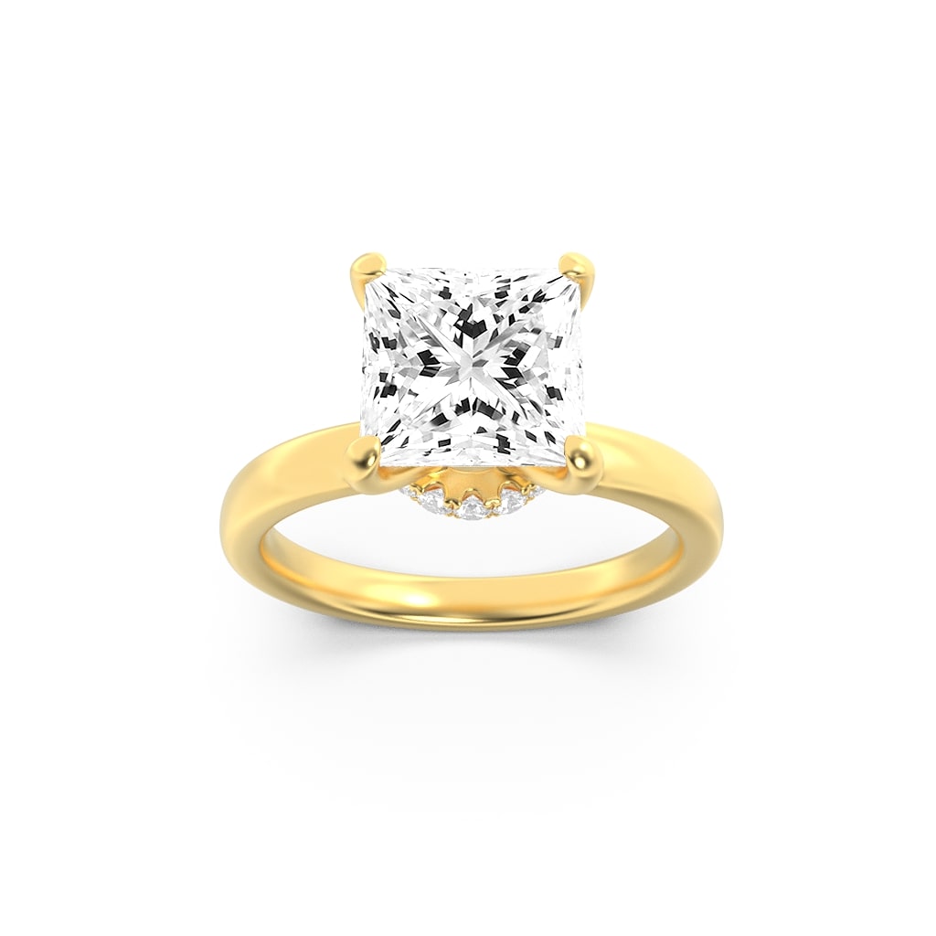 1Cttw Princess Shaped Lab Grown Diamond (F/VS) Hidden Halo Plain Shank Engagement Ring in 14K Gold