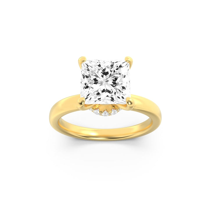 1Cttw Princess Shaped Lab Grown Diamond (F/VS) Hidden Halo Plain Shank Engagement Ring in 14K Gold