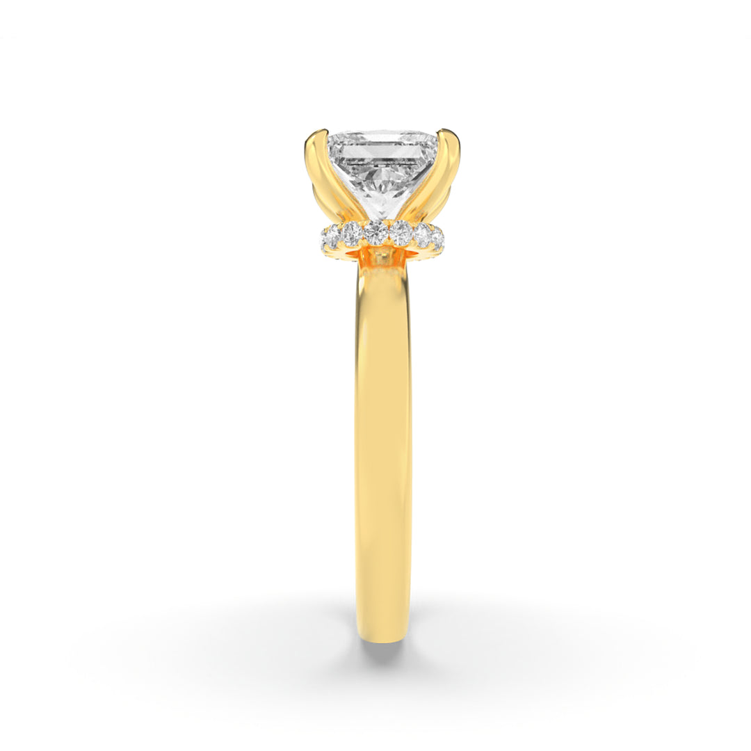 1Cttw Princess Shaped Lab Grown Diamond (F/VS) Hidden Halo Plain Shank Engagement Ring in 14K Gold