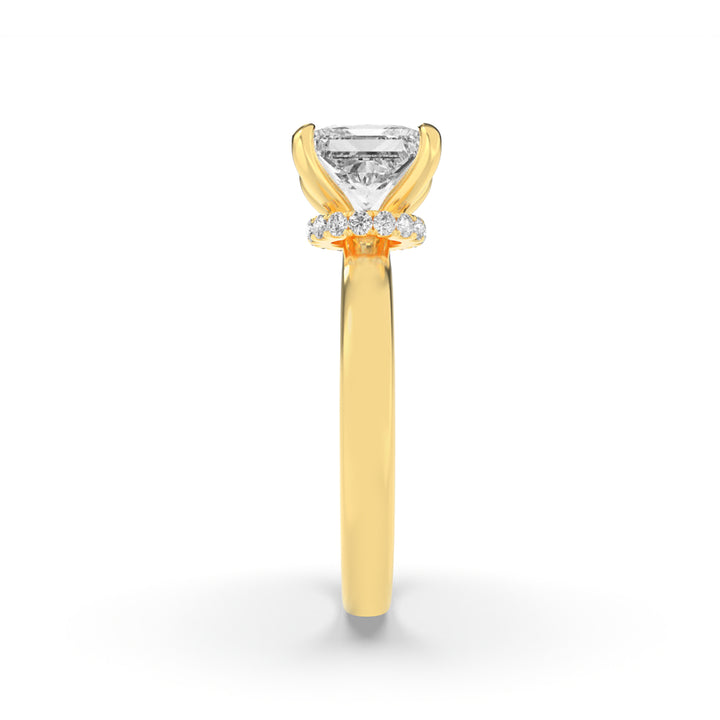 1Cttw Princess Shaped Lab Grown Diamond (F/VS) Hidden Halo Plain Shank Engagement Ring in 14K Gold