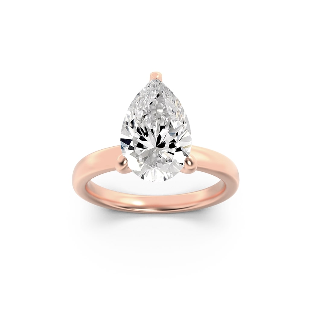 1Cttw Pear Shaped Lab Grown Diamond (F/VS) HiddenHalo Plain Shank Engagement Ring in 14K Gold