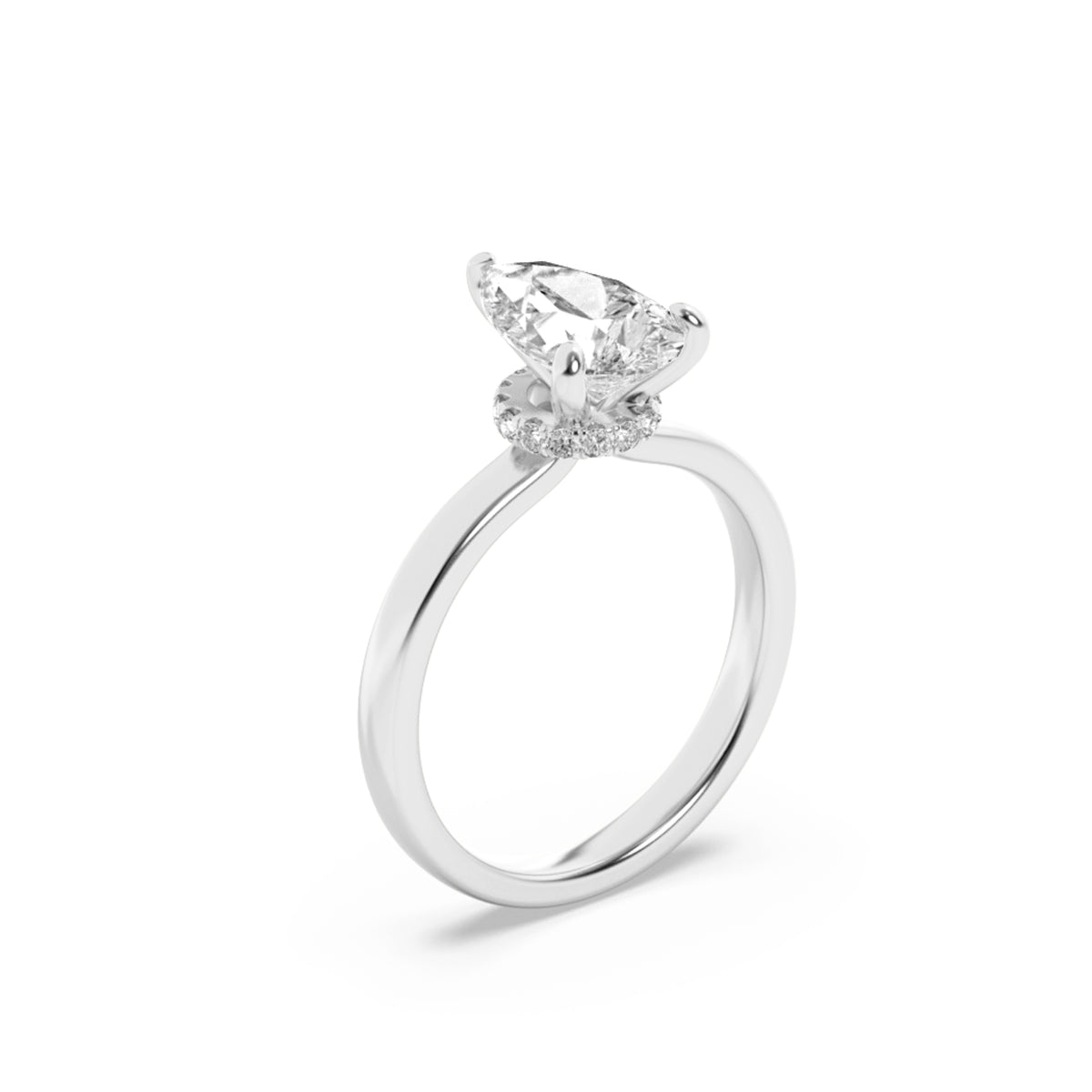 2Cttw Pear Shaped Lab Grown Diamond (F/VS) HiddenHalo Plain Shank Engagement Ring in 14K Gold