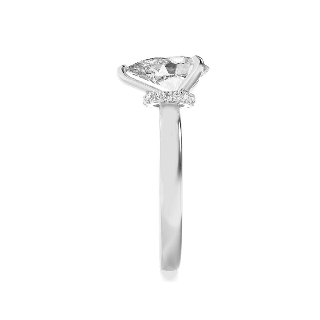 2Cttw Pear Shaped Lab Grown Diamond (F/VS) HiddenHalo Plain Shank Engagement Ring in 14K Gold