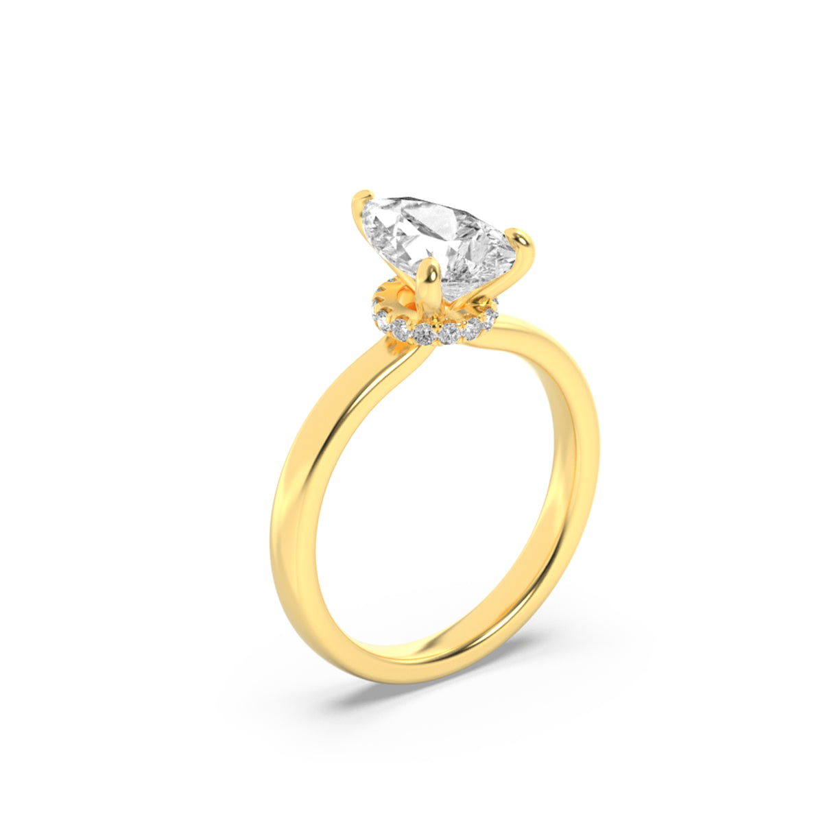 2Cttw Pear Shaped Lab Grown Diamond (F/VS) HiddenHalo Plain Shank Engagement Ring in 14K Gold