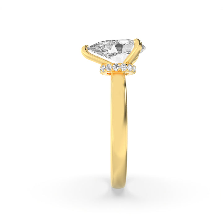 2Cttw Pear Shaped Lab Grown Diamond (F/VS) HiddenHalo Plain Shank Engagement Ring in 14K Gold