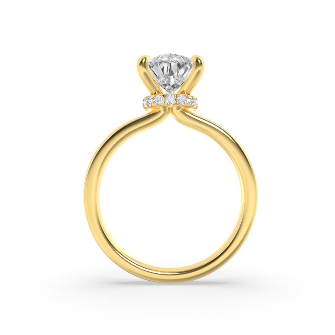 3Cttw Pear Shaped Lab Grown Diamond (F/VS) HiddenHalo Plain Shank Engagement Ring in 14K Gold