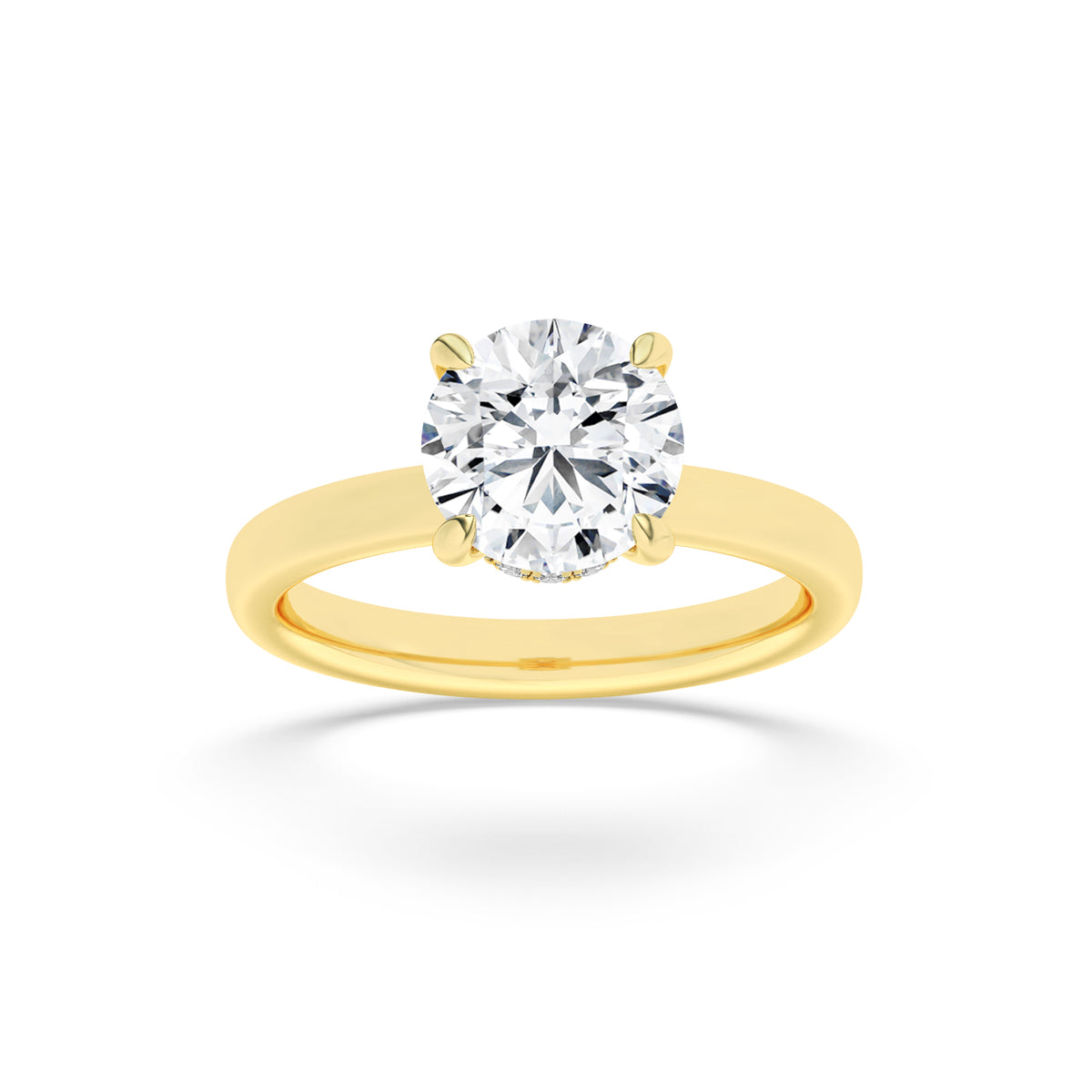 1Cttw Round Shaped Lab Grown Diamond (F/VS) Hidden Halo Plain Shank Engagement Ring in 14K Gold
