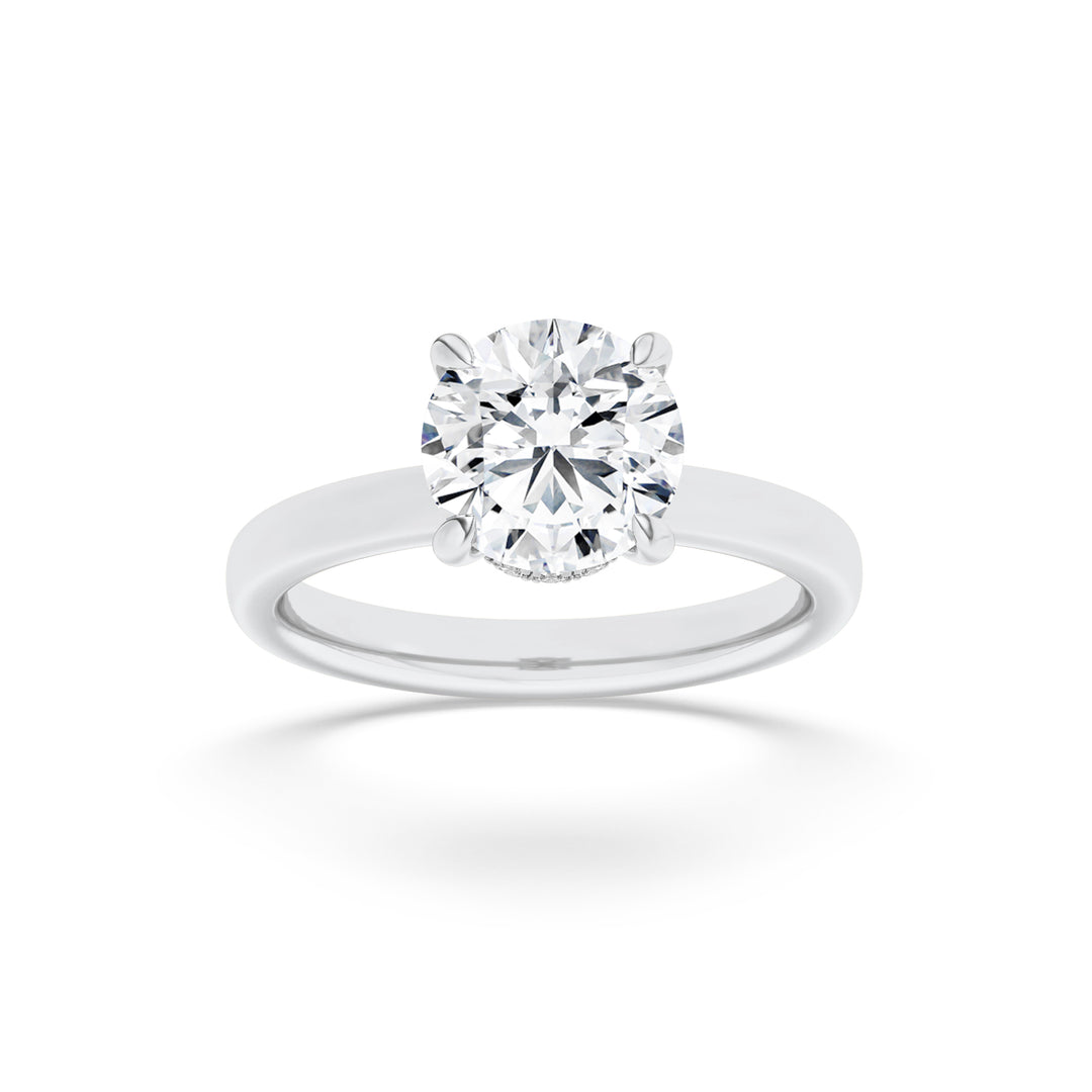1.5Cttw Round Shaped Lab Grown Diamond (F/VS) Hidden Halo Plain Shank Engagement Ring in 14K Gold