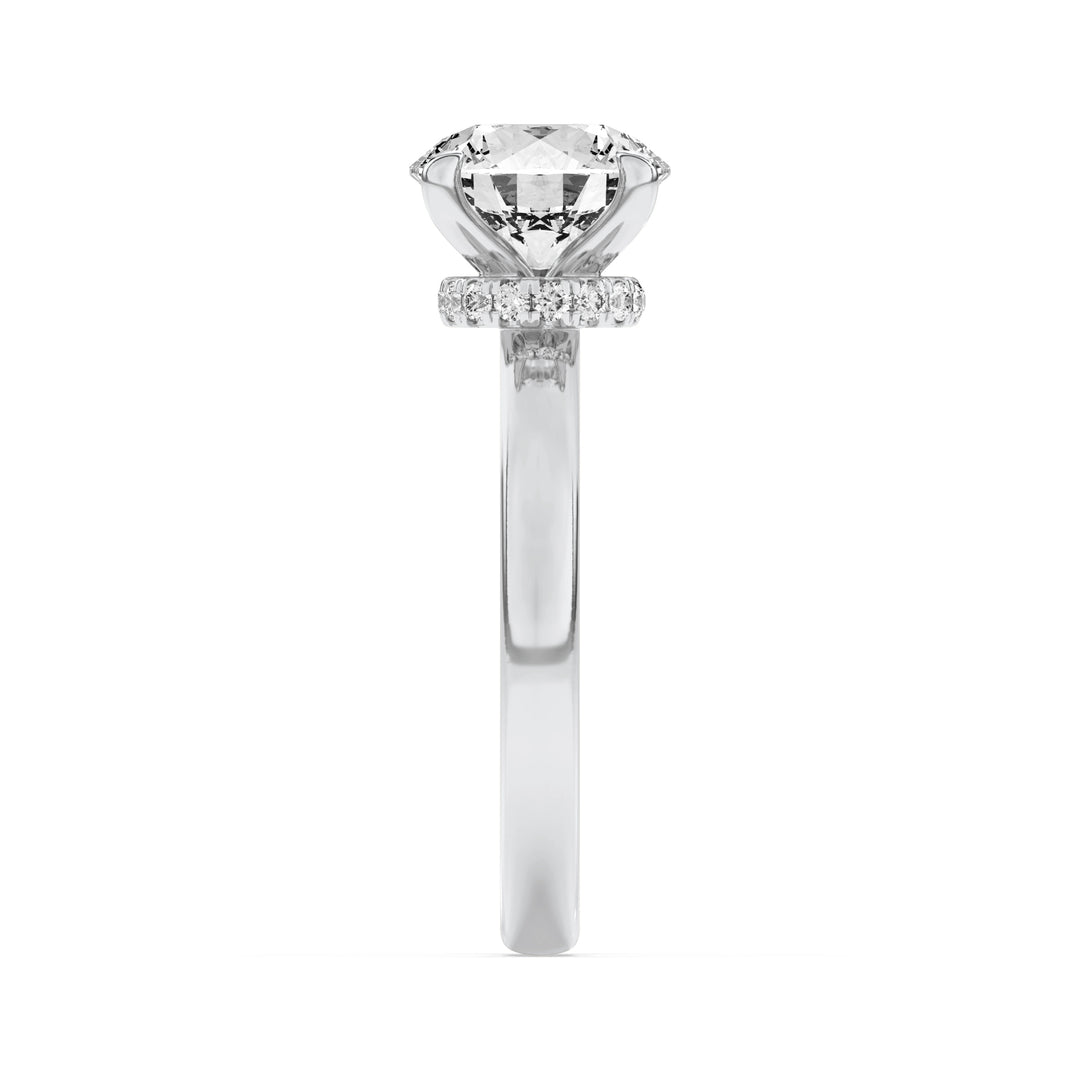 1.5Cttw Round Shaped Lab Grown Diamond (F/VS) Hidden Halo Plain Shank Engagement Ring in 14K Gold