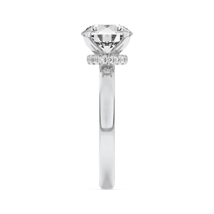 1.5Cttw Round Shaped Lab Grown Diamond (F/VS) Hidden Halo Plain Shank Engagement Ring in 14K Gold
