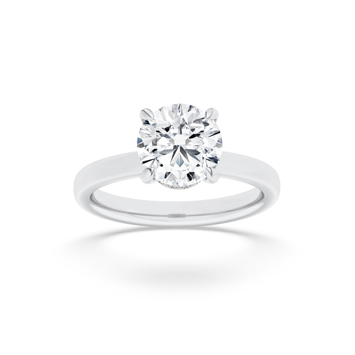 1.5Cttw Round Shaped Lab Grown Diamond (F/VVS) Hidden Halo Plain Shank Engagement Ring in 14K Gold