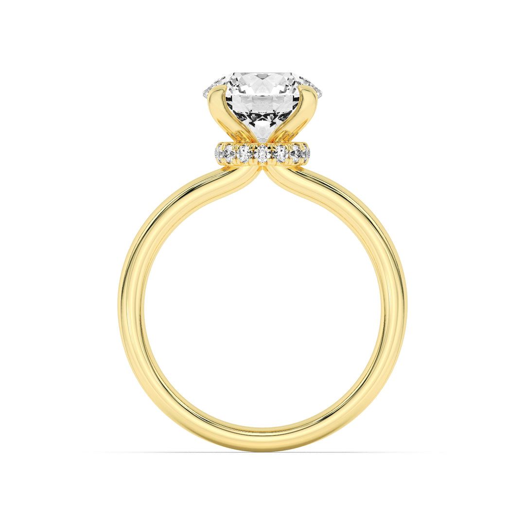 2CTW Round Shaped Lab Grown Diamond (F/VS) Hidden Halo Plain Shank Engagement Ring in 14K Gold