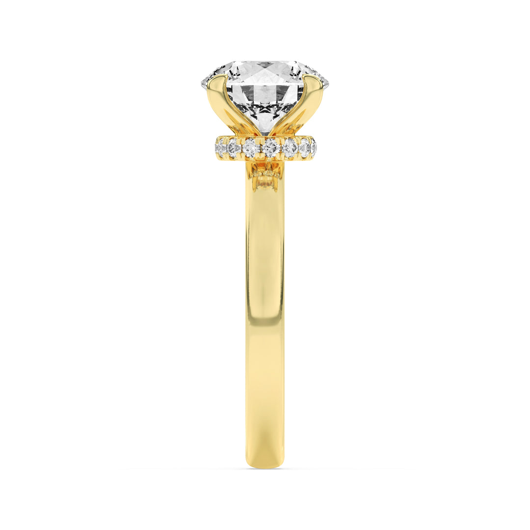 2CTW Round Shaped Lab Grown Diamond (F/VS) Hidden Halo Plain Shank Engagement Ring in 14K Gold