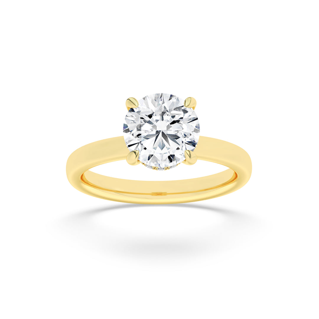 2Cttw Round Shaped Lab Grown Diamond (G/VS) Hidden Halo Plain Shank Engagement Ring in 14K Gold