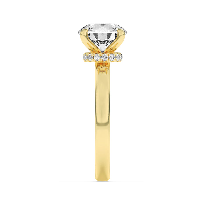 2Cttw Round Shaped Lab Grown Diamond (G/VS) Hidden Halo Plain Shank Engagement Ring in 14K Gold