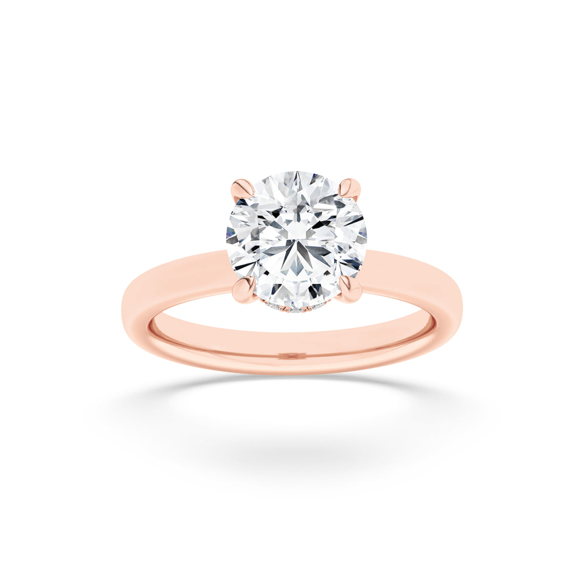 2Cttw Round Shaped Lab Grown Diamond (F/VS) Hidden Halo Plain Shank Engagement Ring in 14K Gold