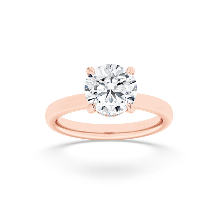 2Cttw Round Shaped Lab Grown Diamond (F/VS) Hidden Halo Plain Shank Engagement Ring in 14K Gold