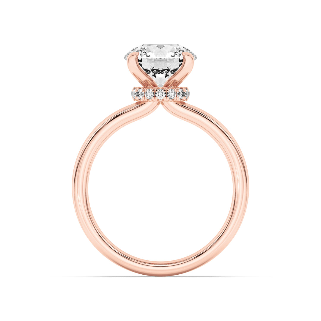 2Cttw Round Shaped Lab Grown Diamond (F/VS) Hidden Halo Plain Shank Engagement Ring in 14K Gold