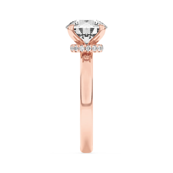 2Cttw Round Shaped Lab Grown Diamond (F/VS) Hidden Halo Plain Shank Engagement Ring in 14K Gold
