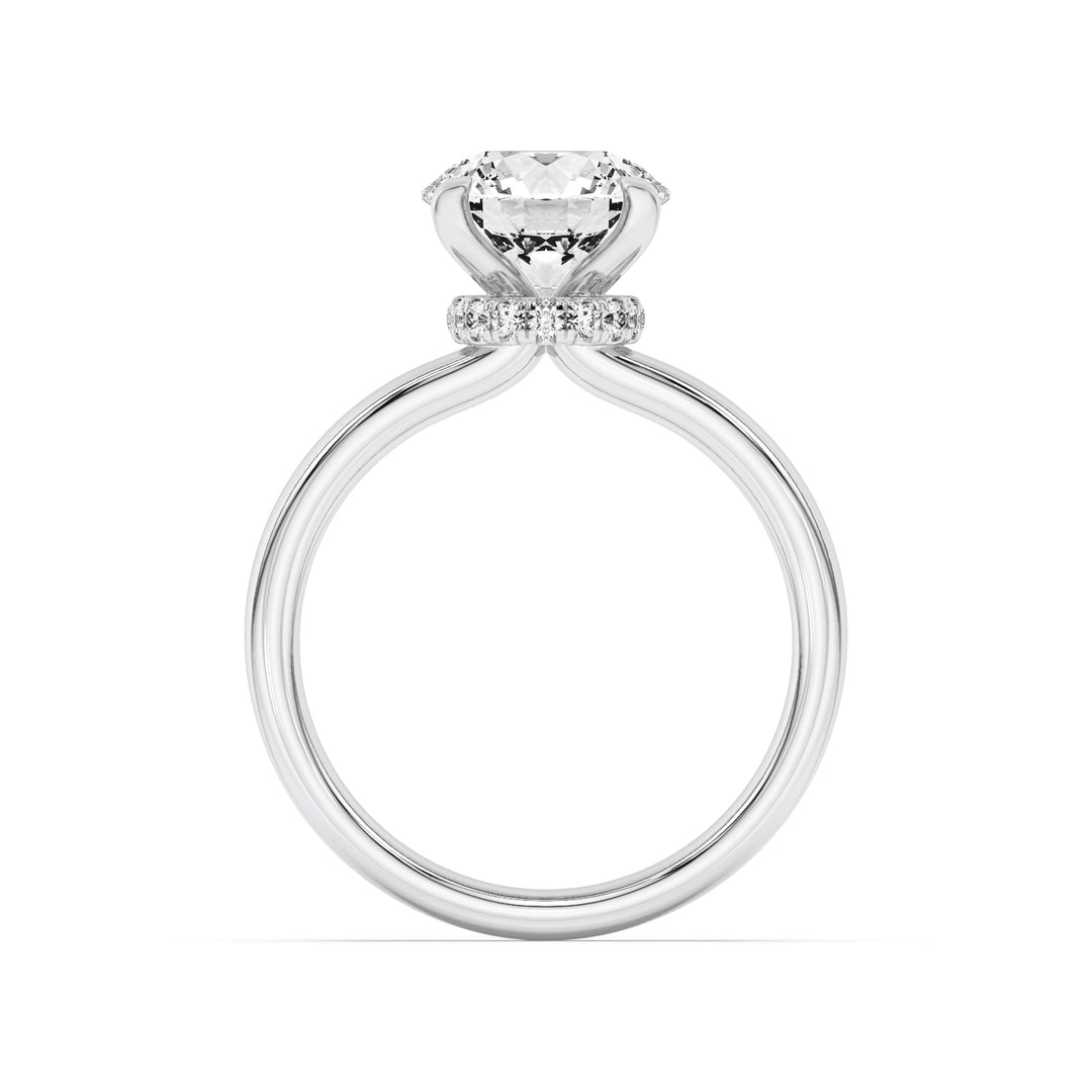 3Cttw Round Shaped Lab Grown Diamond (F/VS) Hidden Halo Plain Shank Engagement Ring in 14K Gold