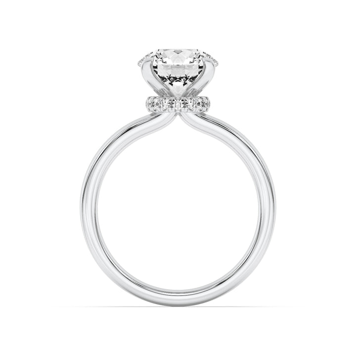 3CTW Round Shaped Lab Grown Diamond (F/VVS) Hidden Halo Plain Shank Engagement Ring in 14K Gold