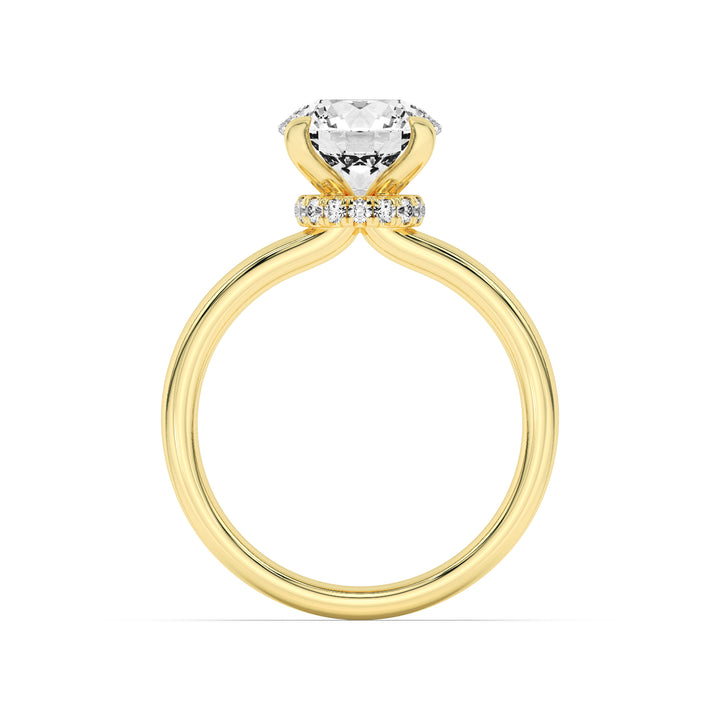 3Cttw Round Shaped Lab Grown Diamond (F/VS) Hidden Halo Plain Shank Engagement Ring in 14K Gold
