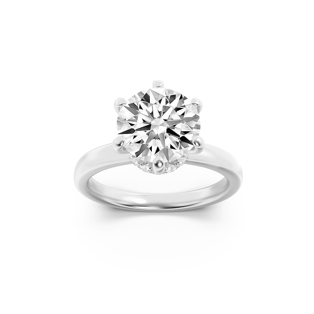 1Cttw Round Shaped Lab Grown Diamond (F/VVS) Hidden Halo Plain Shank Engagement Ring in 14K Gold