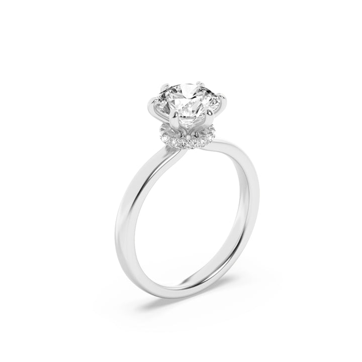 1Cttw Round Shaped Lab Grown Diamond (F/VVS) Hidden Halo Plain Shank Engagement Ring in 14K Gold