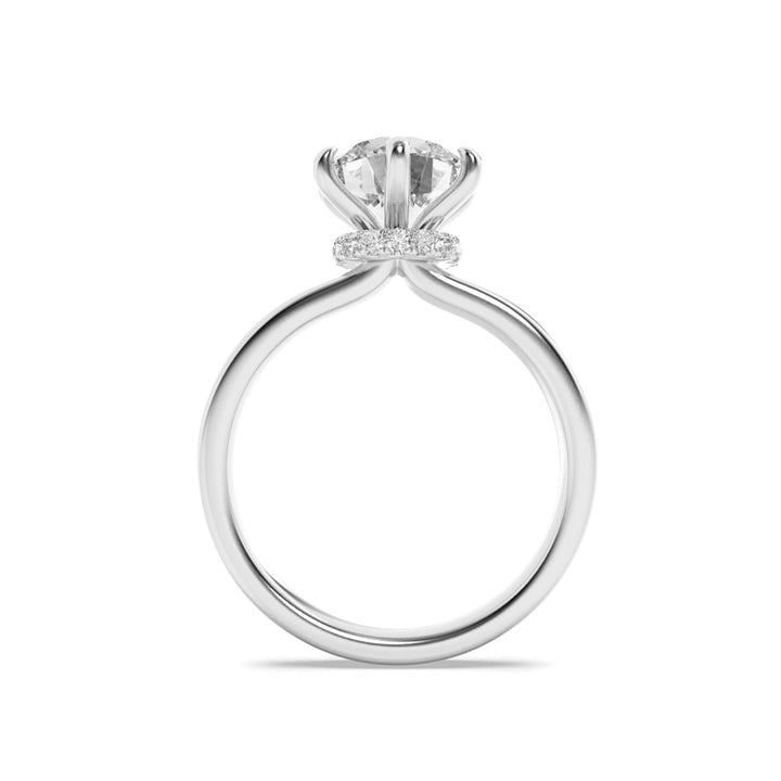 1Cttw Round Shaped Lab Grown Diamond (F/VVS) Hidden Halo Plain Shank Engagement Ring in 14K Gold