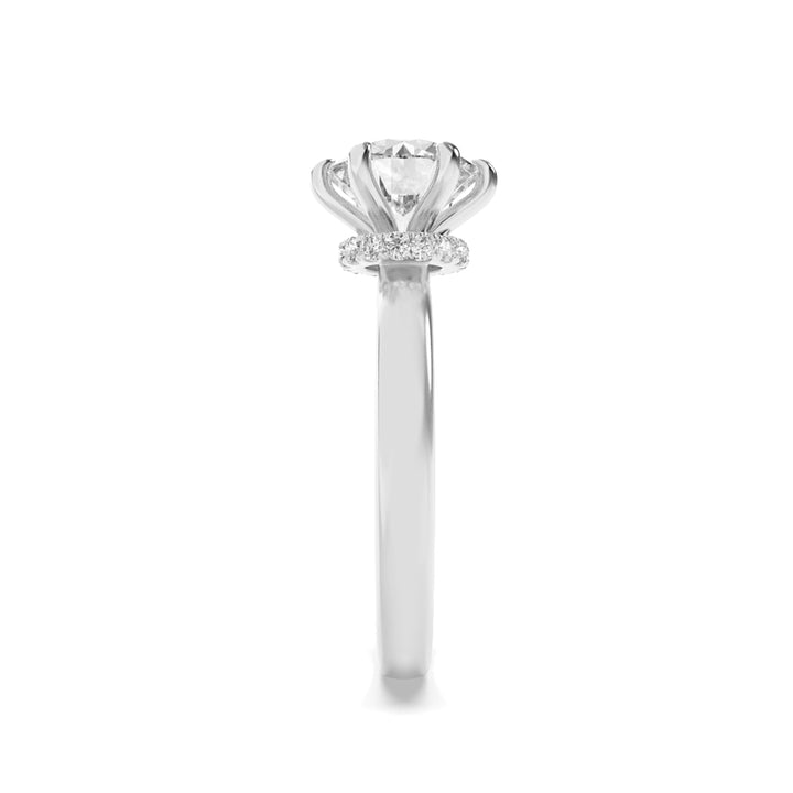 1Cttw Round Shaped Lab Grown Diamond (F/VVS) Hidden Halo Plain Shank Engagement Ring in 14K Gold