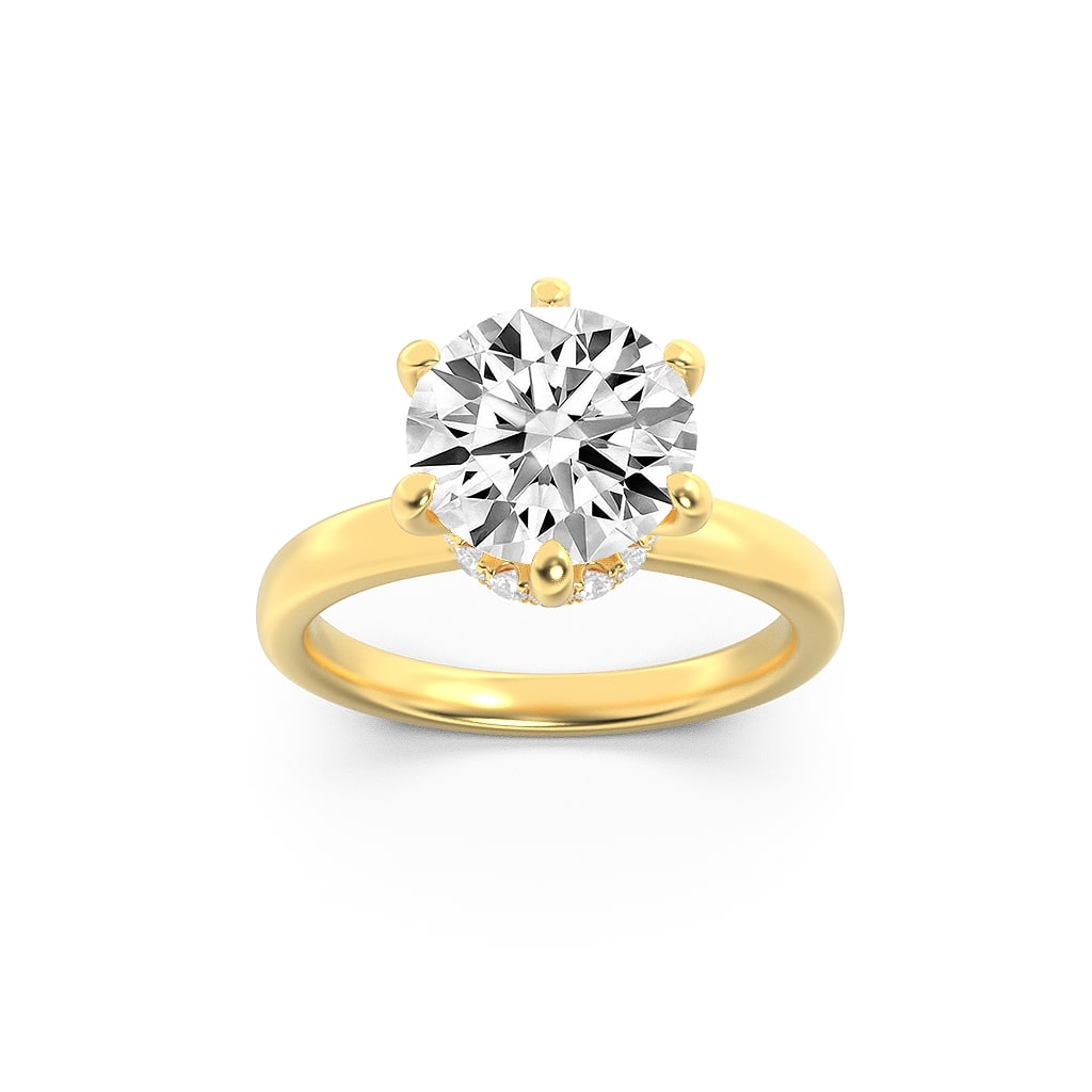 1Cttw Round Shaped Lab Grown Diamond (F/VS) Hidden Halo Plain Shank Engagement Ring in 14K Gold