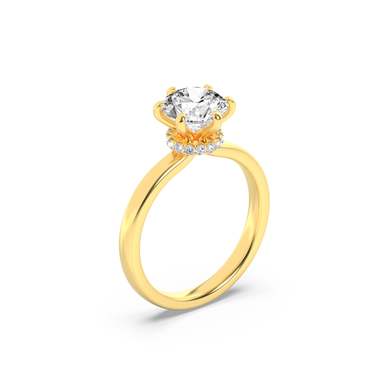 1Cttw Round Shaped Lab Grown Diamond (F/VS) Hidden Halo Plain Shank Engagement Ring in 14K Gold