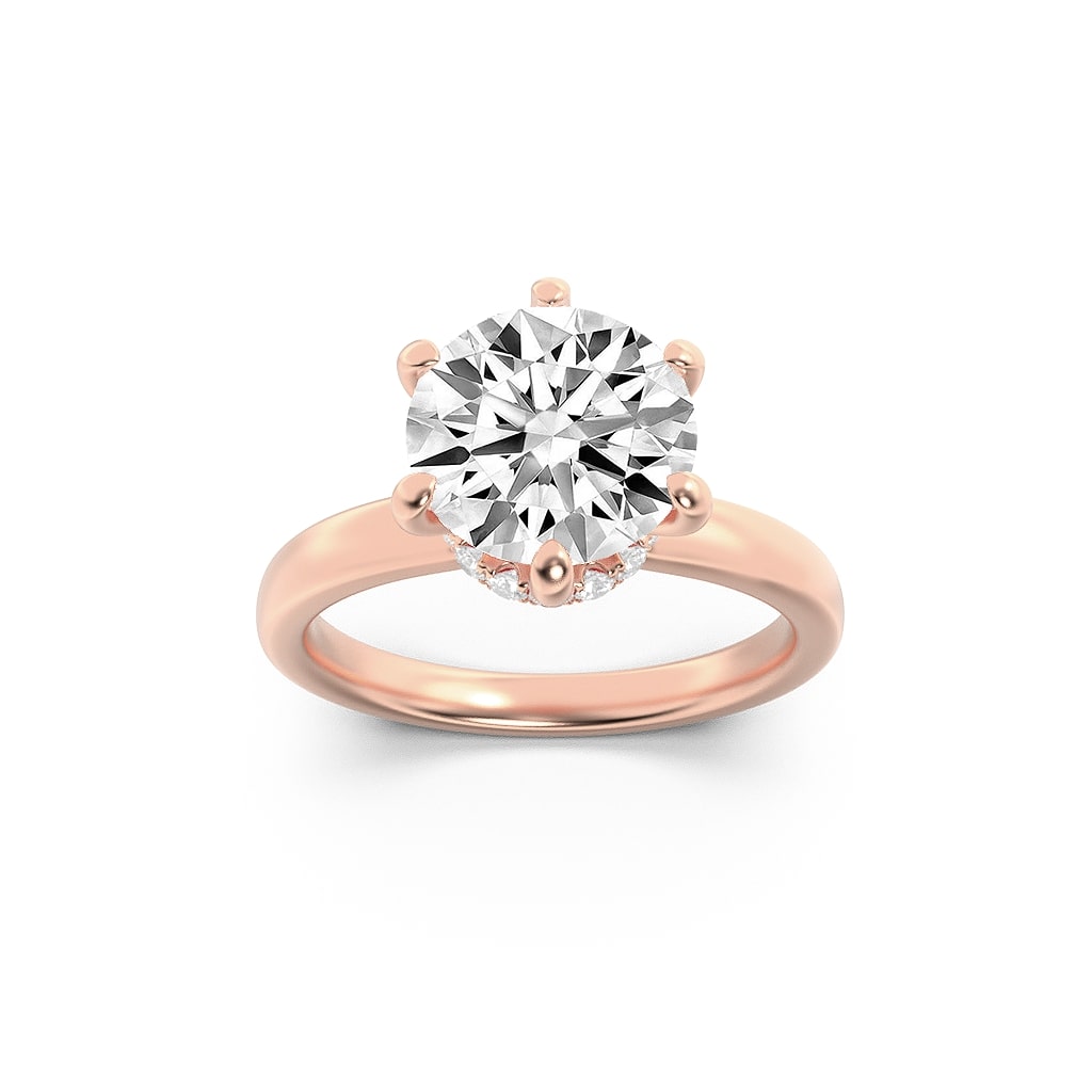 1Cttw Round Shaped Lab Grown Diamond (F/VS) Hidden Halo Plain Shank Engagement Ring in 14K Gold