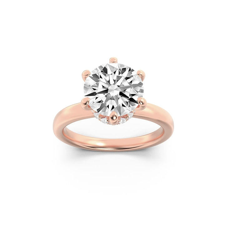 1Cttw Round Shaped Lab Grown Diamond (F/VS) Hidden Halo Plain Shank Engagement Ring in 14K Gold