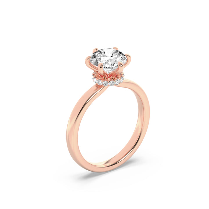 1Cttw Round Shaped Lab Grown Diamond (F/VS) Hidden Halo Plain Shank Engagement Ring in 14K Gold