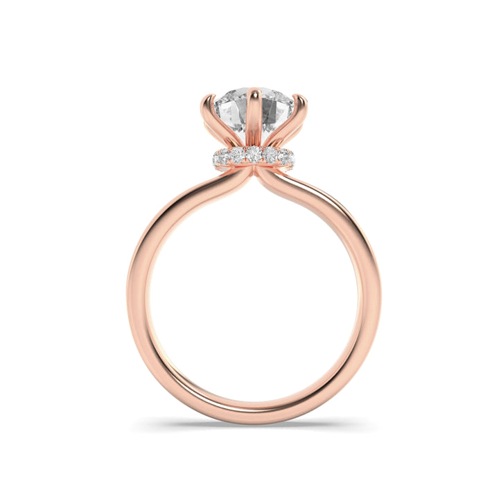 1Cttw Round Shaped Lab Grown Diamond (F/VS) Hidden Halo Plain Shank Engagement Ring in 14K Gold