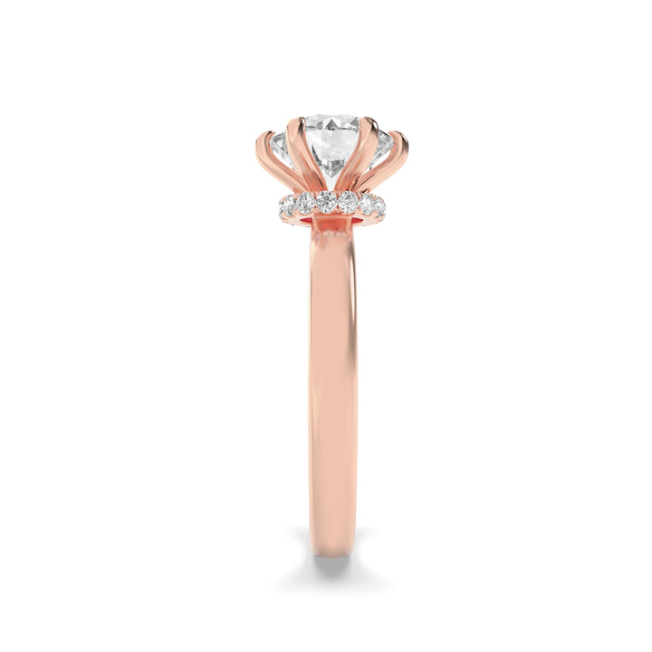 1Cttw Round Shaped Lab Grown Diamond (F/VS) Hidden Halo Plain Shank Engagement Ring in 14K Gold