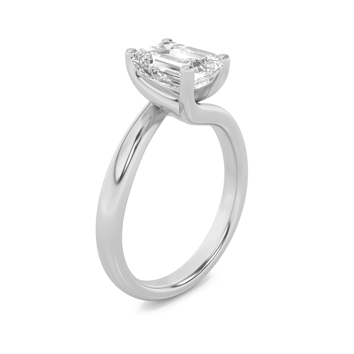 1Cttw Emerald Shaped Lab Grown Diamond (F/VS) Bypass Shank Engagement Ring in 14K Gold