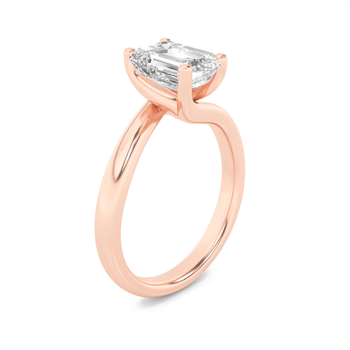 2Cttw Emerald Shaped Lab Grown Diamond (F/VS) Bypass Shank Engagement Ring in 14K Gold