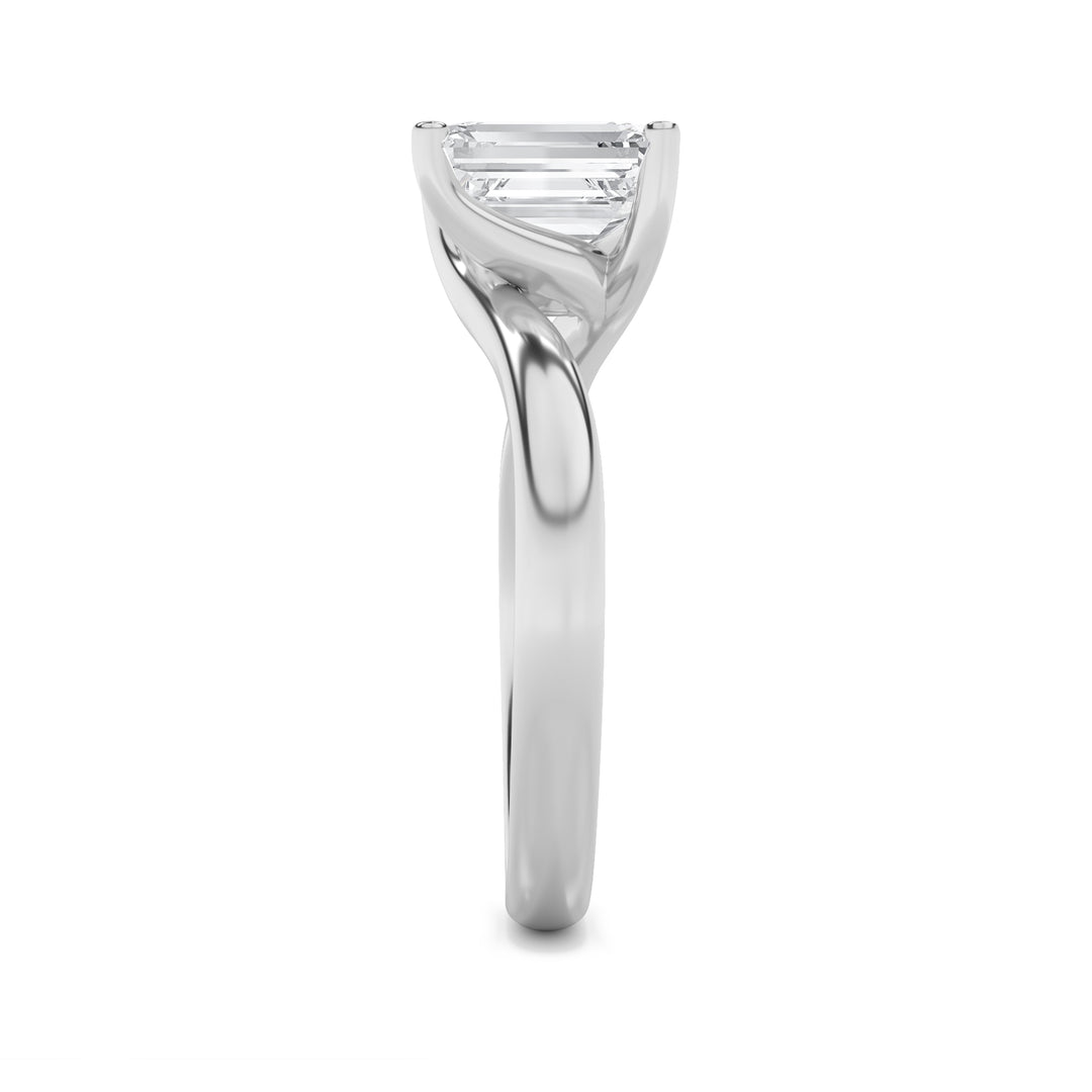 3Cttw Emerald Shaped Lab Grown Diamond (F/VS) Bypass Shank Engagement Ring in 14K Gold
