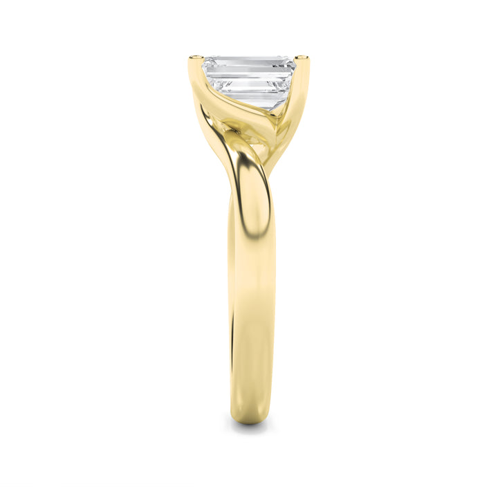 3Cttw Emerald Shaped Lab Grown Diamond (F/VS) Bypass Shank Engagement Ring in 14K Gold