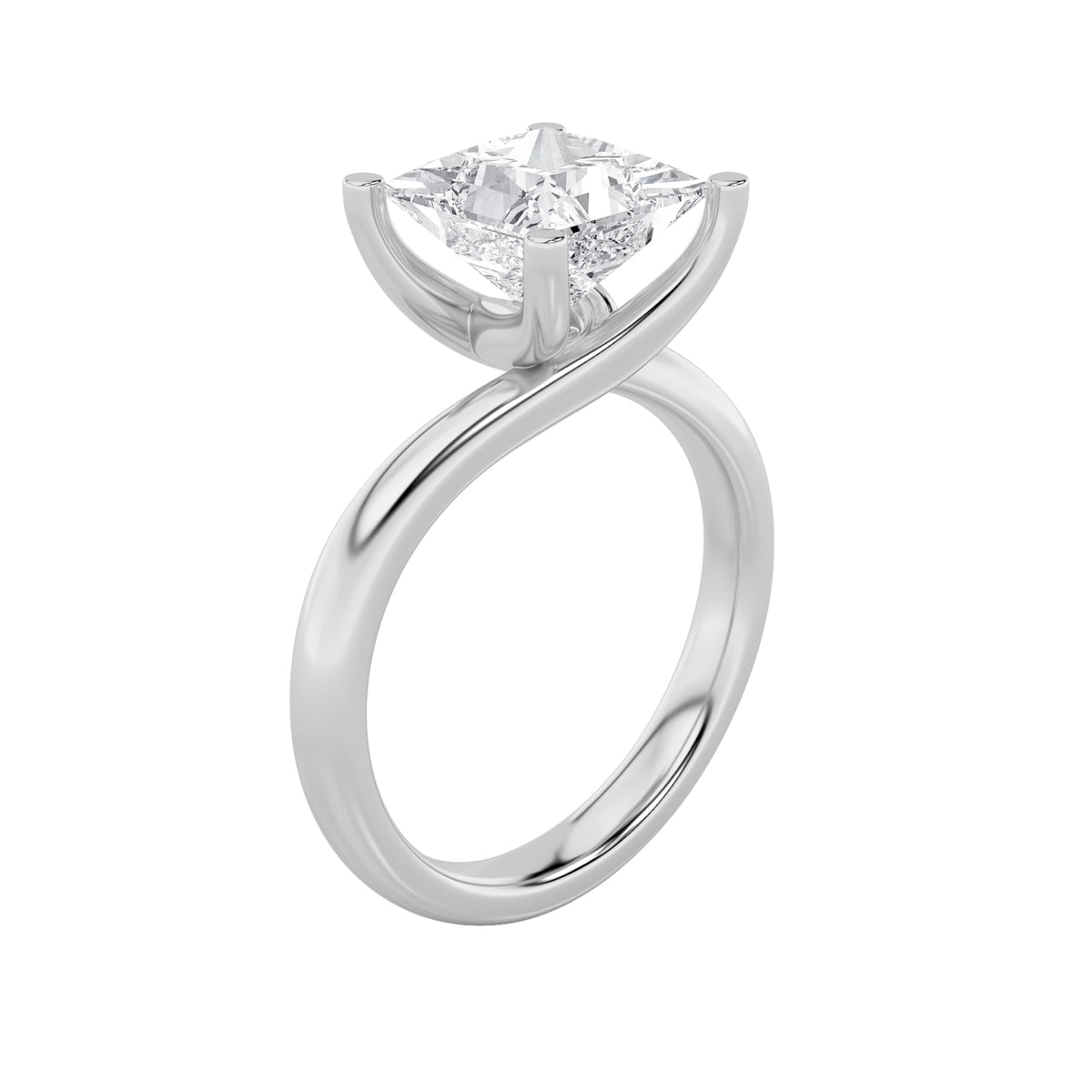 1Cttw Princess Shaped Lab Grown Diamond (F/VS) Bypass Shank Engagement Ring in 14K Gold